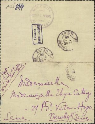 Carte poștală adresată de George Enescu elevei sale, Phyra Catargi