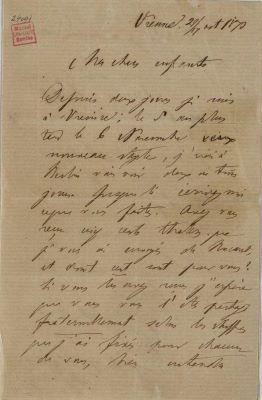 Scrisoarea a fost redactată de M. Kogălniceanu; Scrisoare adresată de Mihail Kogălniceanu copiilor săi, aflați la Berlin
