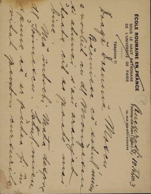 corespondență - Scrisoarea a fost redactată de Ecaterina Iorga; Bilet adresat Constanței Marino-Moscu de Ecaterina Iorga