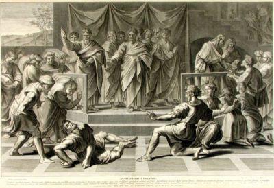gravură - Dorigny, Michel; (SC.); Rafael, Sanzio (Rafaello); (IN.); Ananias Corrvit Exanimis/Moartea lui Anania