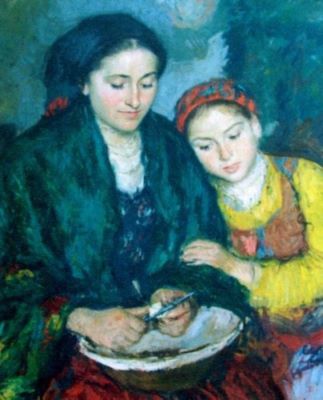 pictură - Glaty, Oszkar; Țărancă cu fetița ei