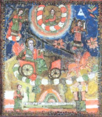 icoană pe sticlă - Moga, Savu; Sfântul Prooroc Ilie