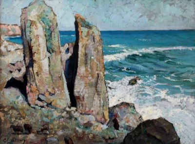 pictură de șevalet - Satmary, Alexandru Carol; Stânci la mare