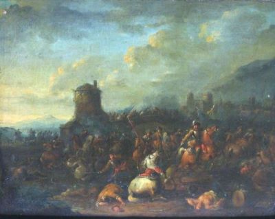 pictură - Rubens, Arnold Frans; Luptă de cavalerie (Bătălie în fața podului)