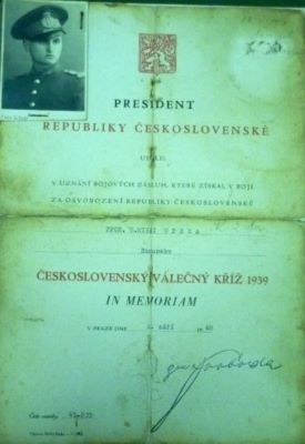 Brevet pentru Medalia Crucea de Război Cehoslovacă
