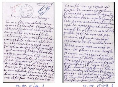 Maria Enescu; Scrisoare de trimisă de Maria Enescu fiului ei George Enescu, aflat la Paris