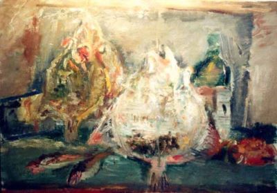 pictură - Grigorescu, Lucian; Natură statică cu pești și sticlă