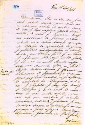 scrisoare - Papiu-Ilarian, Alexandru; Papiu Ilarian Alexandru către Mureșianu Iacob