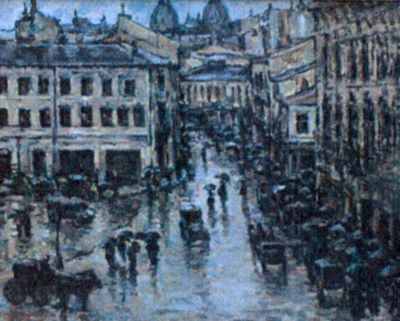 pictură - Dărăscu, Nicolae; Calea Victoriei pe ploaie