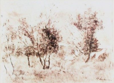 desen - Luchian, Ștefan; Peisaj cu pomi și rufe
