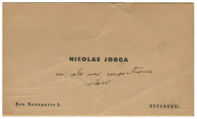 Iorga, Nicolae; Carte de vizită Nicolae Iorga către Patriarhul Miron Cristea