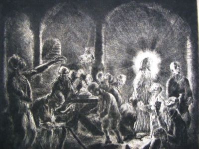 gravură - Varga Béla, Mágori; Hristos între bolnavi
