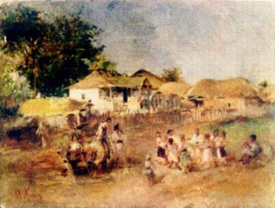 pictură - Aman, Theodor; Copii jucând hora