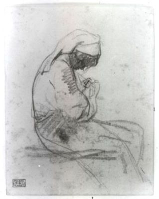 grafică - Grigorescu, Nicolae; Țărancă cosând