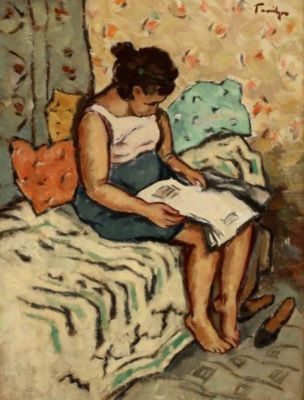 pictură - Tonitza, Nicolae; Fetiță citind
