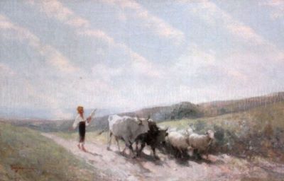 pictură - Grigorescu, Nicolae; Țărăncuță cu fuior pe cale