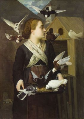 pictură de șevalet - Henția, Sava; Fată cu porumbei