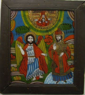 icoană pe sticlă; Sf. Ioan Botezătorul și Sf.Nicolae