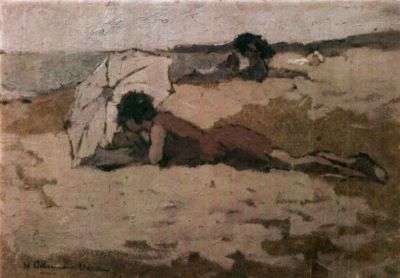 pictură - Delavrancea, Dona Niculina; Femeie pe plajă