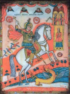 icoană pe sticlă - Purcariu, Matei (Țimforea); Sfântul Mare Mucenic Gheorghe