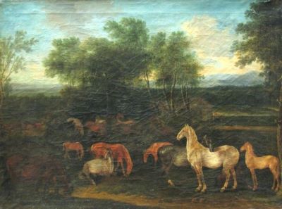 pictură - Schinnagel, Max Josef; Peisaj cu cai ; pandant: Peisaj cu vaci