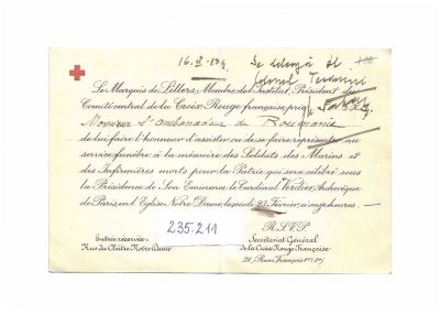  ; Invitație Crucea Roșie Franceză