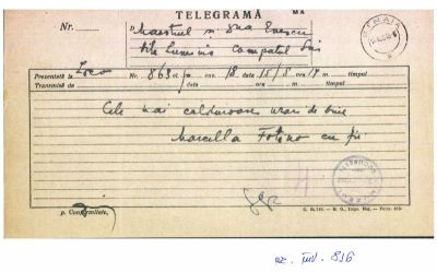 Marcella Fotino; telegramă trimisă de Marcella Fotino lui George Enescu