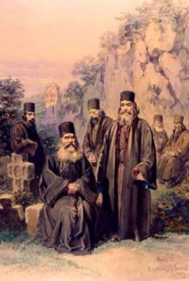 pictură - Preziosi, Amedeo; Călugări de la Mănăstirea Bistrița
