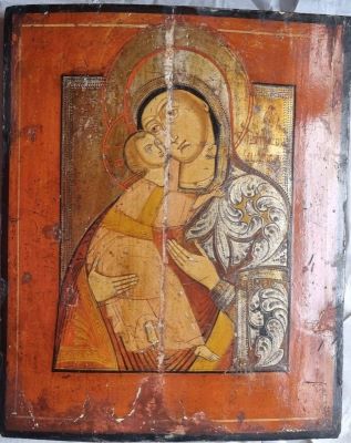 Icoană pe lemn; Maica Domnului cu Pruncul „Vladimirskaia” (Eleusa)