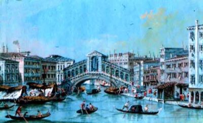 desen - Guardi, Giacomo; Vederea Podului Rialto