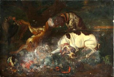 pictură - Hamilton, Philipp Ferdinand (?); Vânat păzit de câini ; pandant: Vânat păzit de doi câini