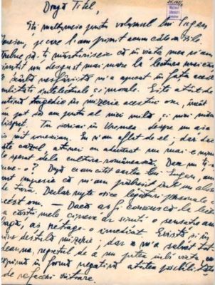 scrisoare - Cioran, Emil; Emil Cioran către Petru Comărnescu