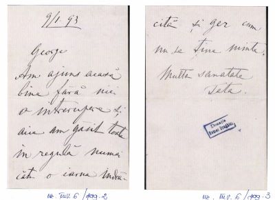 scrisoare - Maria Enescu; Enescu, Costache; Maria și Costache Enescu scriu fiului lor, George Enescu, la Viena unde urma Conservatorul