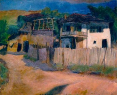 pictură - Biju, Leon Alexandru; Case la margine de oraș