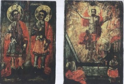 icoană pe lemn; Invierea lui Iisus Hristos; Sfânții Gheorghe și Dimitrie Sfânții Gheorghe și Dimitrie