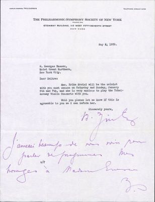 scrisoare - Societatea Filarmonic-Simfonică din New York; Adresă oficială trimisă compozitorului Enescu, George de către „Societatea Filarmonic-Simfonică din New York‟, New York, 4 mai 1939
