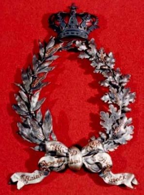 Cunună de lauri dăruită regelui Carol I de către ofițerii în rezervă, la 25 de ani de domnie