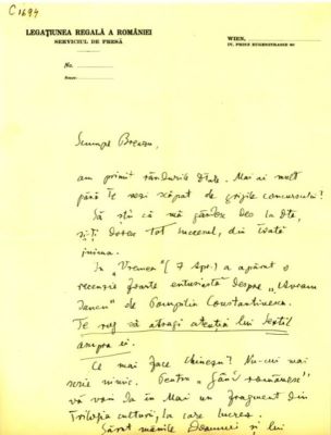 scrisoare - Blaga, Lucian; Blaga către I. Breazu