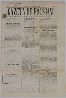 extras de presă; Gazeta de Focsiani. Foaia publicațiunilor oficiale din resortul curței d'apel din Focșani