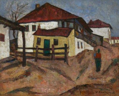 pictură de șevalet - Dimitrescu, Ștefan; Peisaj (Case gospodărești)