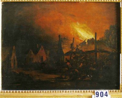 pictură de șevalet - Poel, Egbert van der; Șopron arzând noaptea
