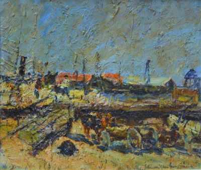 pictură de șevalet - Schweitzer-Cumpăna, Rudolf; Debarcader la Sulina