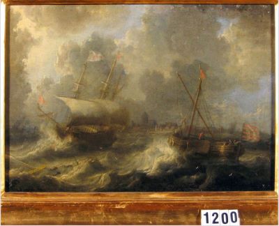 pictură de șevalet - Velde, Pieter van der (în registrul inventar: probabil Pieter van der Velde); Furtună la mal