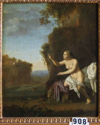 pictură de șevalet - Poelenburgh, Cornelis van; Fată pe stâncă
