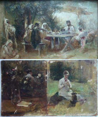 pictură de șevalet - Aman, Theodor; Petrecere cu lăutari/ Două schițe (verso)
