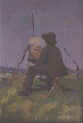 pictură de șevalet - Băeșu, Aurel; Pictor lucrând