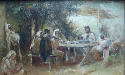 pictură de șevalet - Aman, Theodor; Petrecere cu lăutari/ Două schițe (verso)