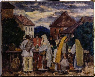 pictură de șevalet - Ghiață, Dumitru; Târg (În piață la TG Hurez)