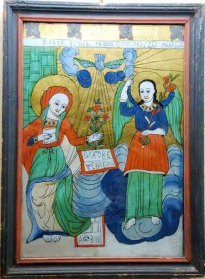 icoană pe sticlă - Popa Sandu Zugravu; Bunavestire
