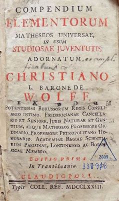 carte veche - Christian Wolff, autor; Compendium elementorum matheseos universae, in usum studiosae juventutis adornatum